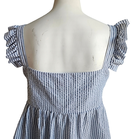 SIMPLY SOUTHERN Seersucker Ruffle Striped Flutter Sleeve Top Medium Coquette - Picture 3 of 9